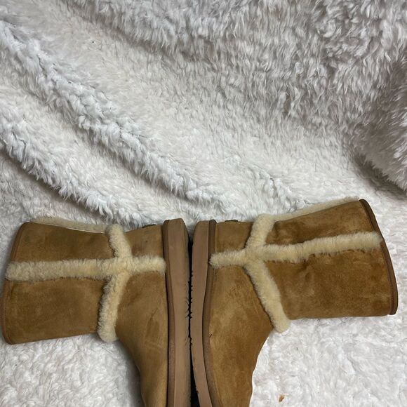 UGG chestnut leather suede with fur accents and metal back plate size 8 - Picture 9 of 16